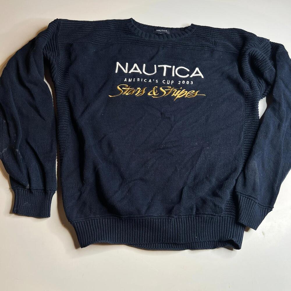 Nautica America's Cup 2003 Stars‎ Stripes Sweater Navy Blue Cotton XL Men's